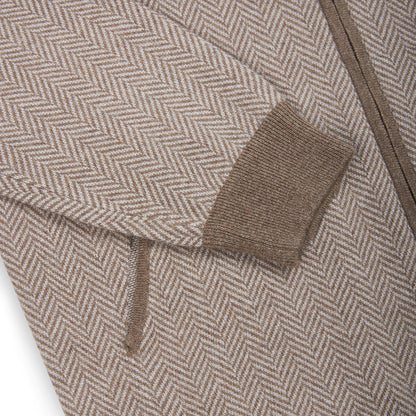 Beige/Brown Herringbone Full Zip Wool Cashmere Bomber
