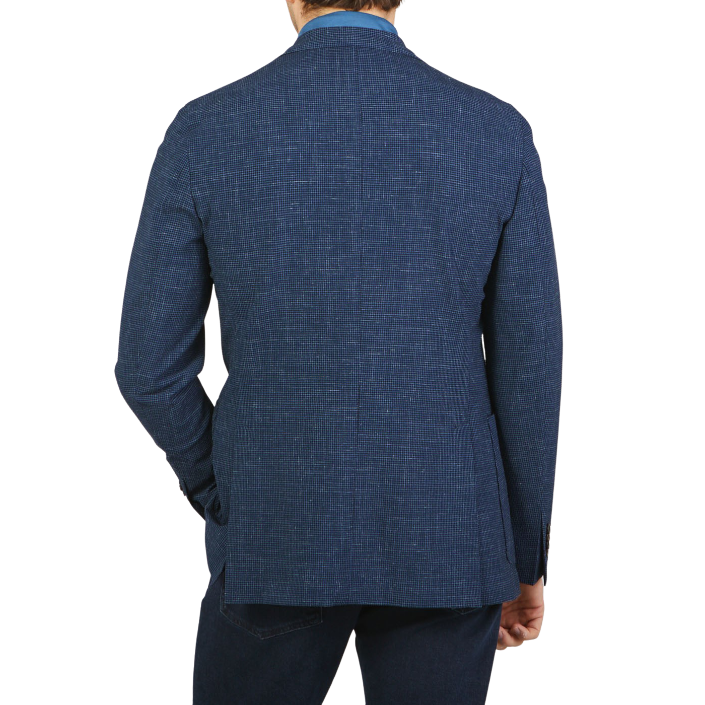 Boglioli Blue Wool Linen Puppytooth K Jacket Back