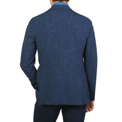 Boglioli Blue Wool Linen Puppytooth K Jacket Back