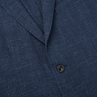 Boglioli Blue Wool Linen Puppytooth K Jacket Closed