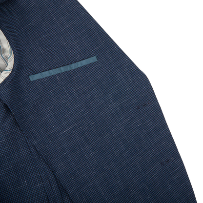 Boglioli Blue Wool Linen Puppytooth K Jacket Inside