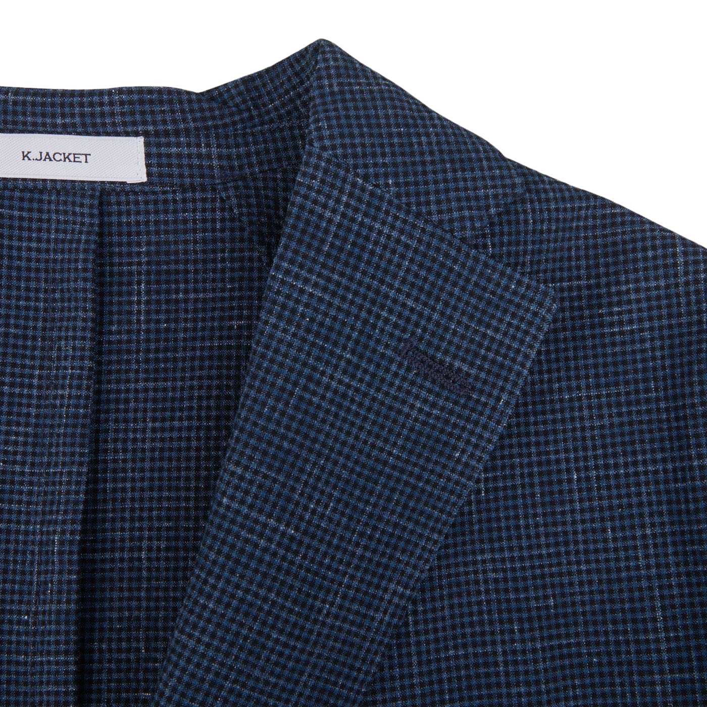 Boglioli Blue Wool Linen Puppytooth K Jacket Lapel