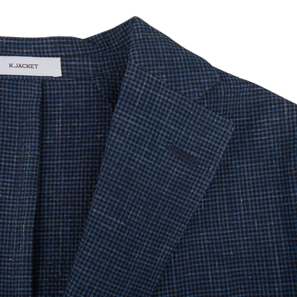 Boglioli Blue Wool Linen Puppytooth K Jacket Lapel