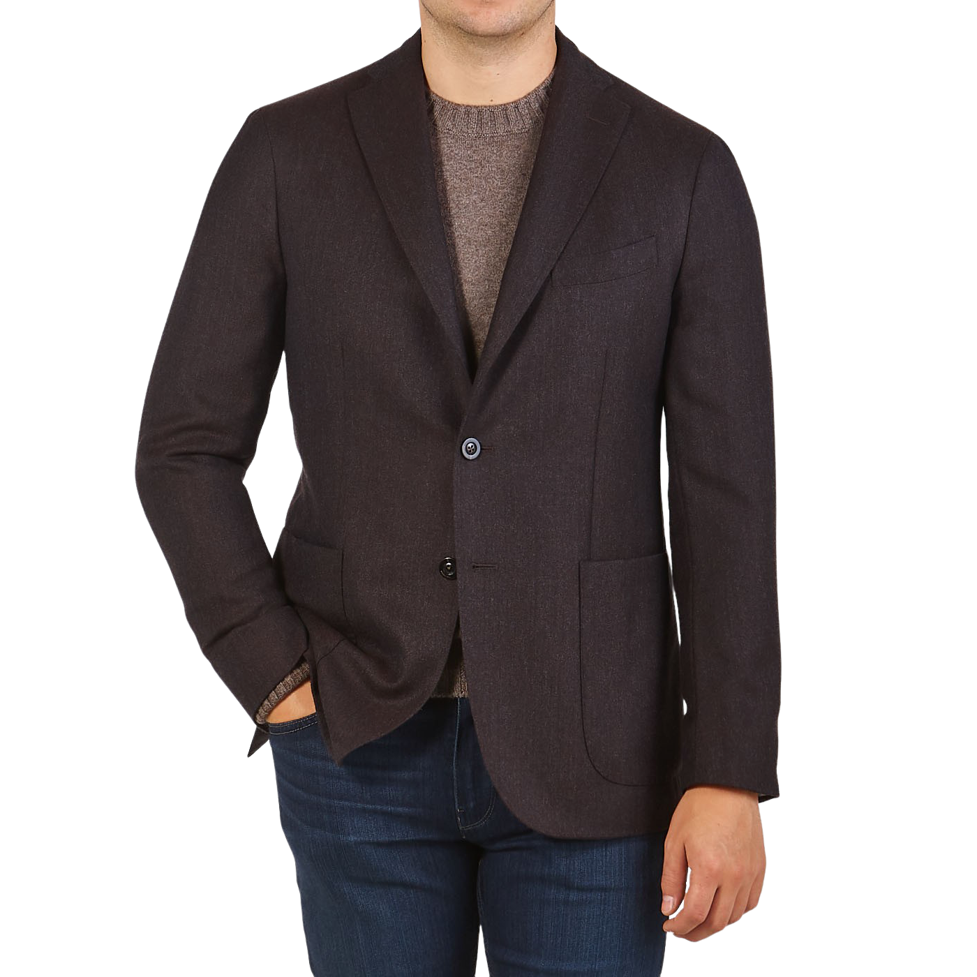 Boglioli Brown Grey Virgin Wool Hopsack K Jacket Front