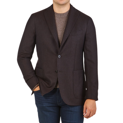 Boglioli Brown Grey Virgin Wool Hopsack K Jacket Front