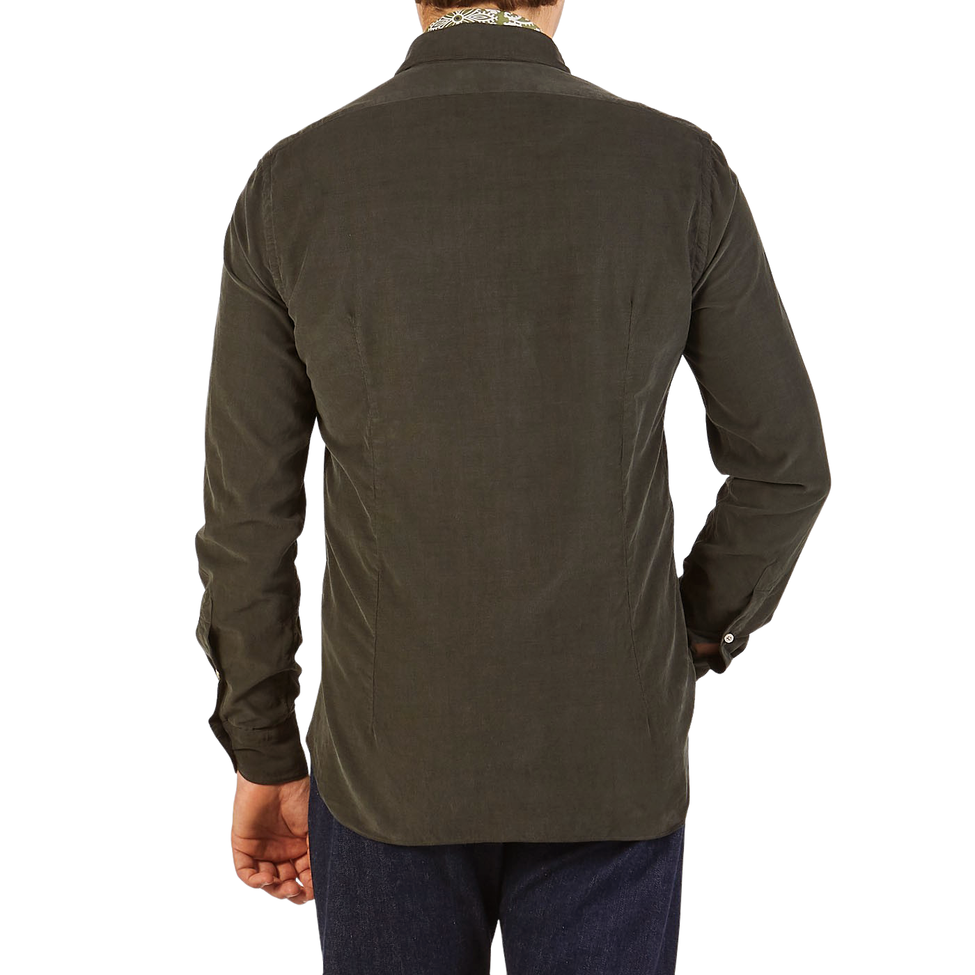 Boglioli Green Micro Cotton Corduroy Cut Away Shirt Back