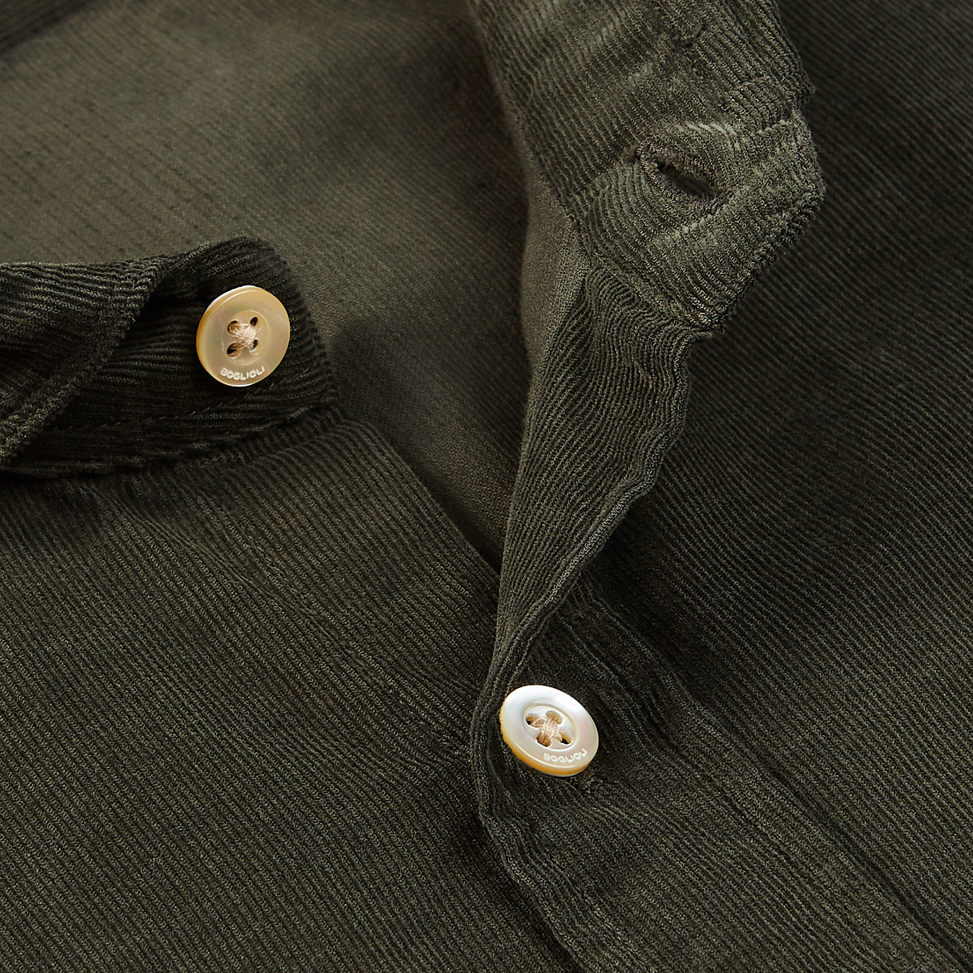 Boglioli Green Micro Cotton Corduroy Cut Away Shirt Open1