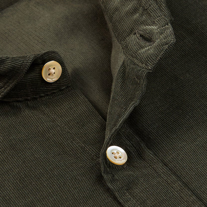 Boglioli Green Micro Cotton Corduroy Cut Away Shirt Open1