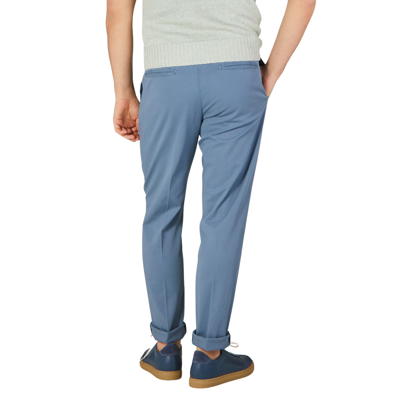 Boglioli Indigo Blue Cotton Stretch One Pleat Trousers Back