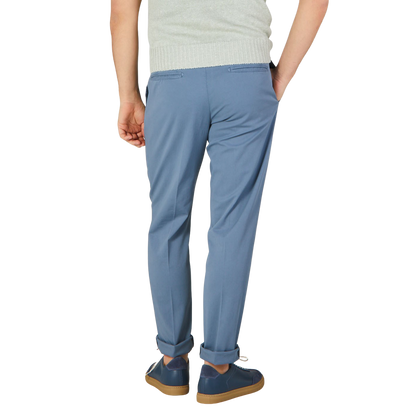 Boglioli Indigo Blue Cotton Stretch One Pleat Trousers Back
