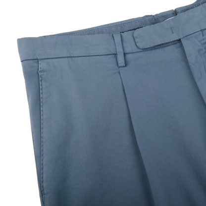 Boglioli Indigo Blue Cotton Stretch One Pleat Trousers Edge