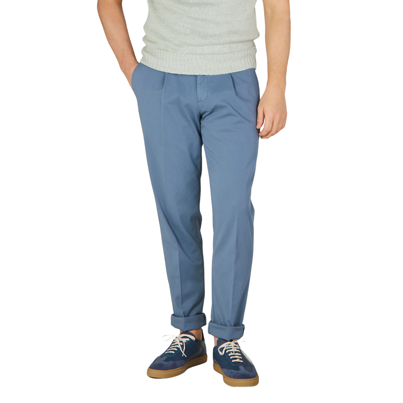 Boglioli Indigo Blue Cotton Stretch One Pleat Trousers Front
