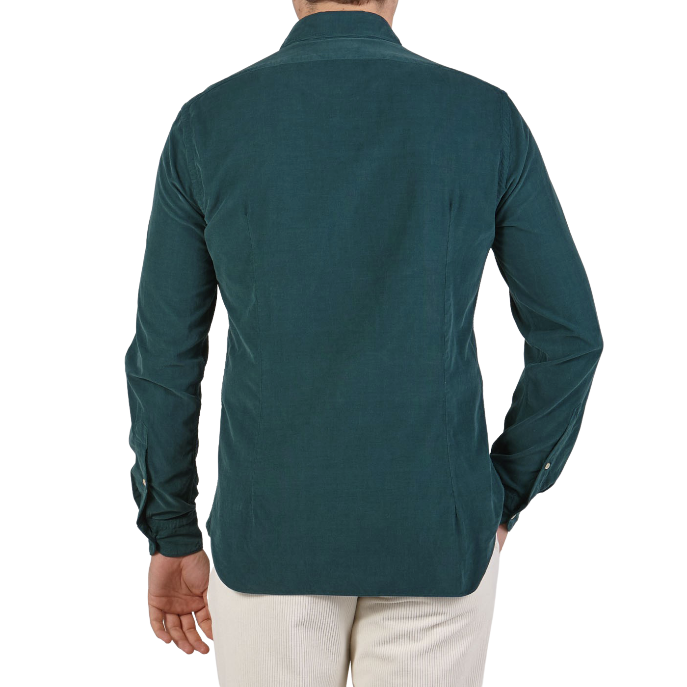 Boglioli Teal Blue Micro Cotton Corduroy Cut Away Shirt Back