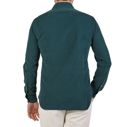 Boglioli Teal Blue Micro Cotton Corduroy Cut Away Shirt Back
