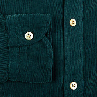 Boglioli Teal Blue Micro Cotton Corduroy Cut Away Shirt Cuff