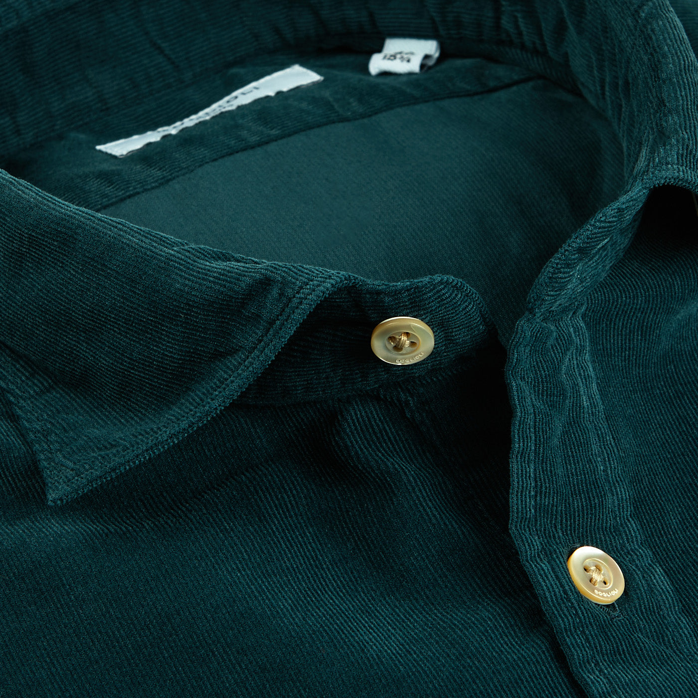 Boglioli Teal Blue Micro Cotton Corduroy Cut Away Shirt Open