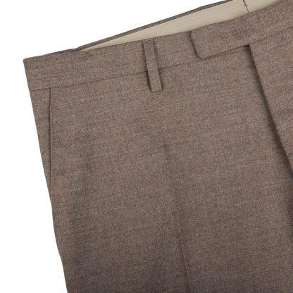 A close up of Boglioli Beige Grey Wool Flannel K Suit pants.