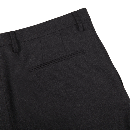 A close up of Boglioli Charcoal Grey Wool Flannel K Suit suit pants made of flannel fabric.