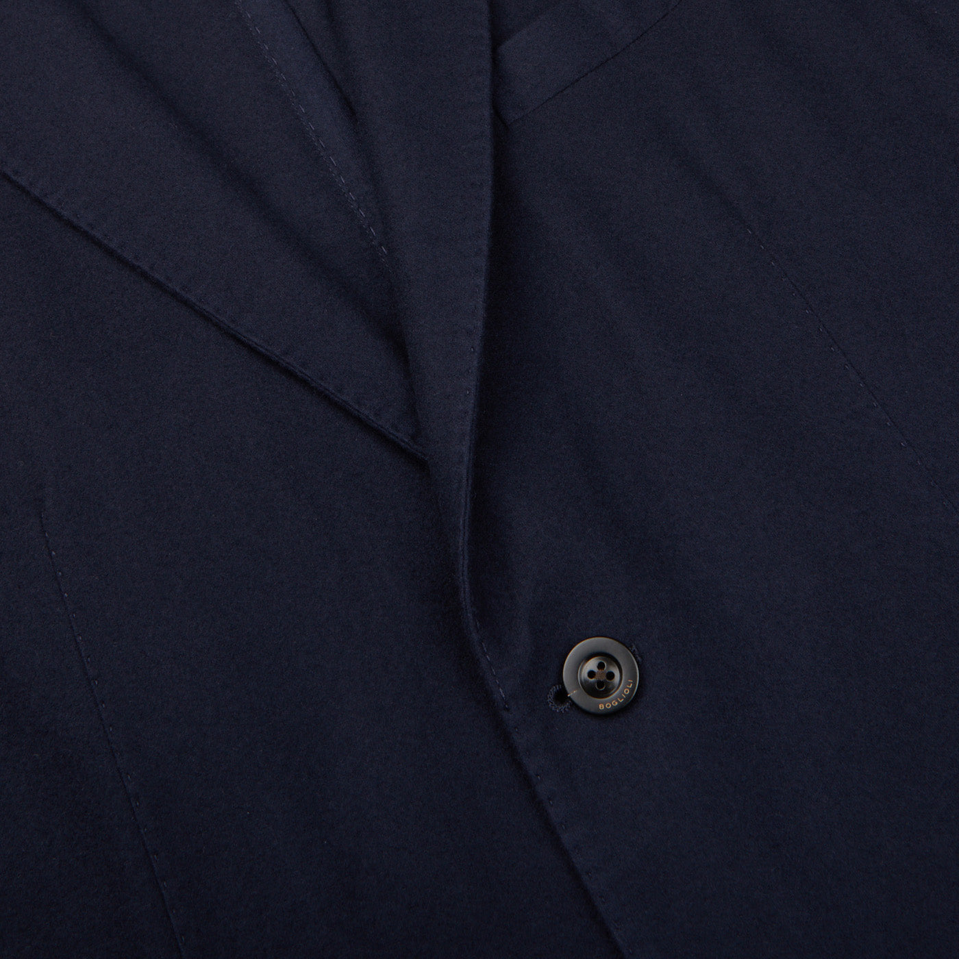 A close up of a Boglioli Navy Blue Brushed Wool K Jacket suit jacket with regular fit.