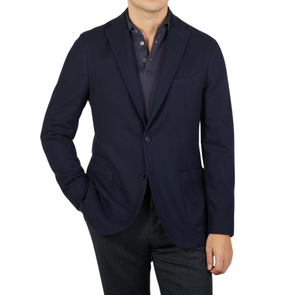 An unstructured Boglioli Navy Blue Brushed Wool K Jacket.