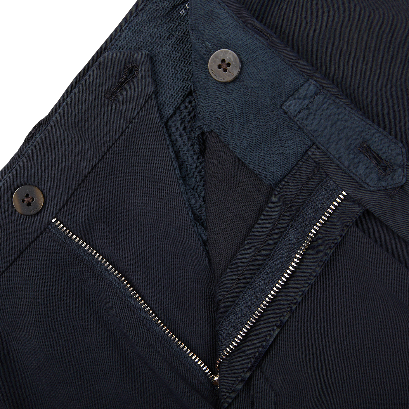 Navy Blue Washed Cotton Pleated Trousers