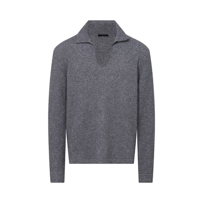 Grey Cashmere/Silk Blend Boucle Polo