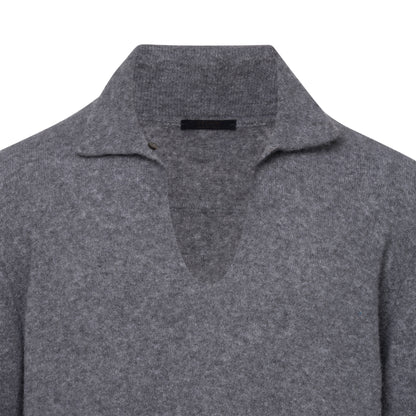 Grey Cashmere/Silk Blend Boucle Polo