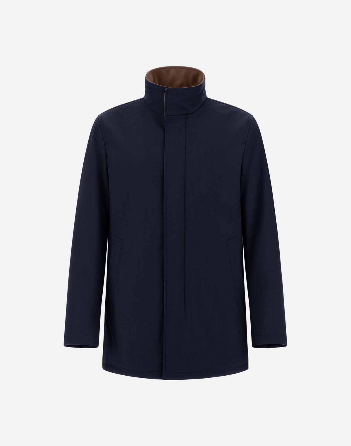 Navy Melange Twill Car Coat with Suede effect collar