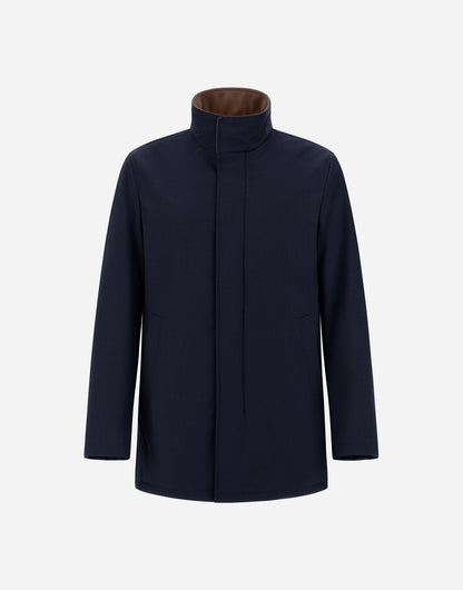 Navy Melange Twill Car Coat with Suede effect collar