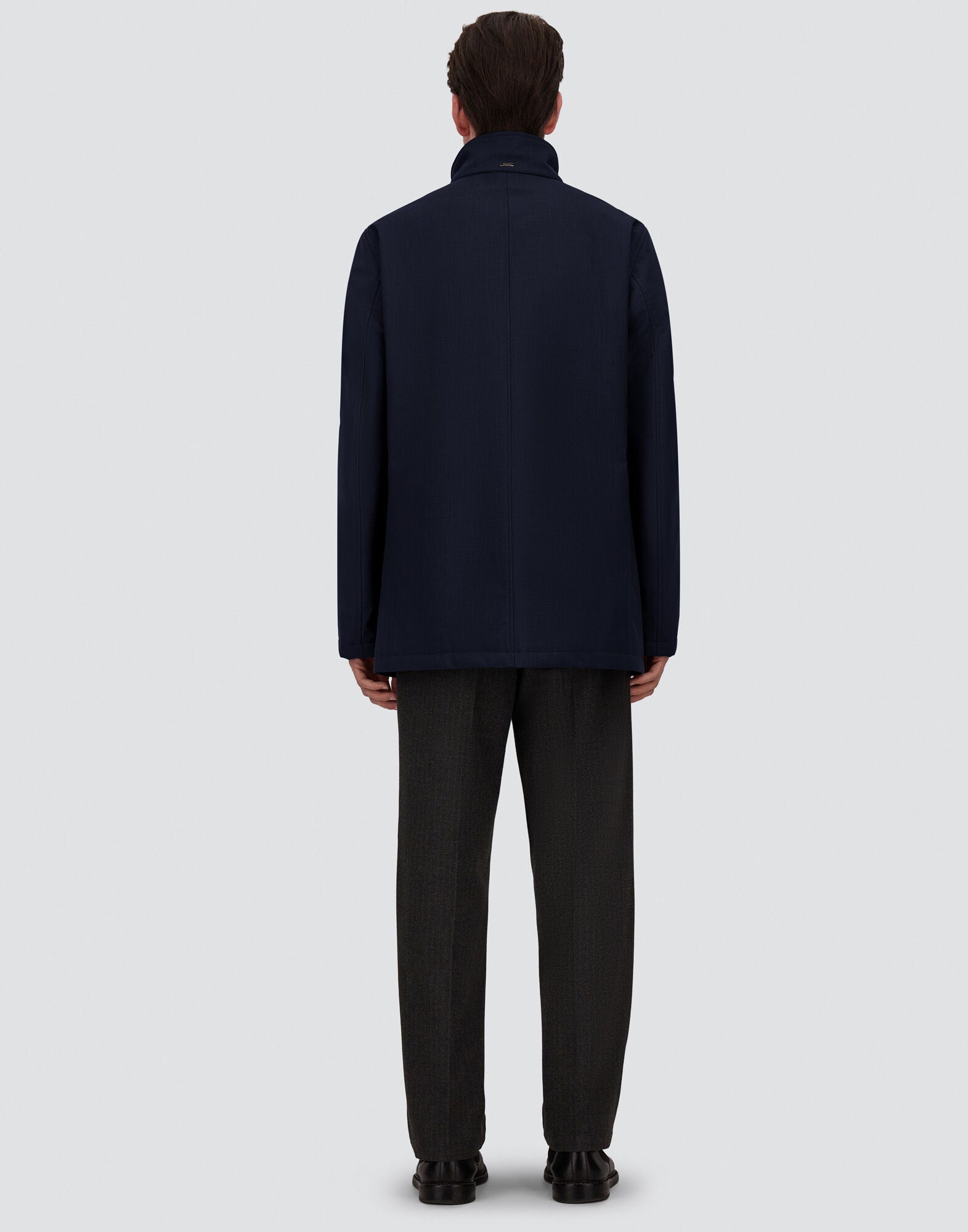 Navy Melange Twill Car Coat with Suede effect collar