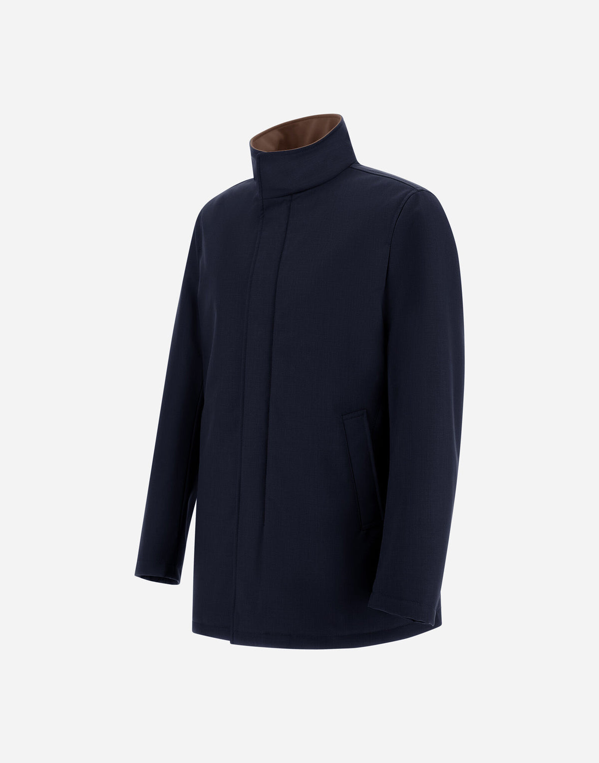 Navy Melange Twill Car Coat with Suede effect collar
