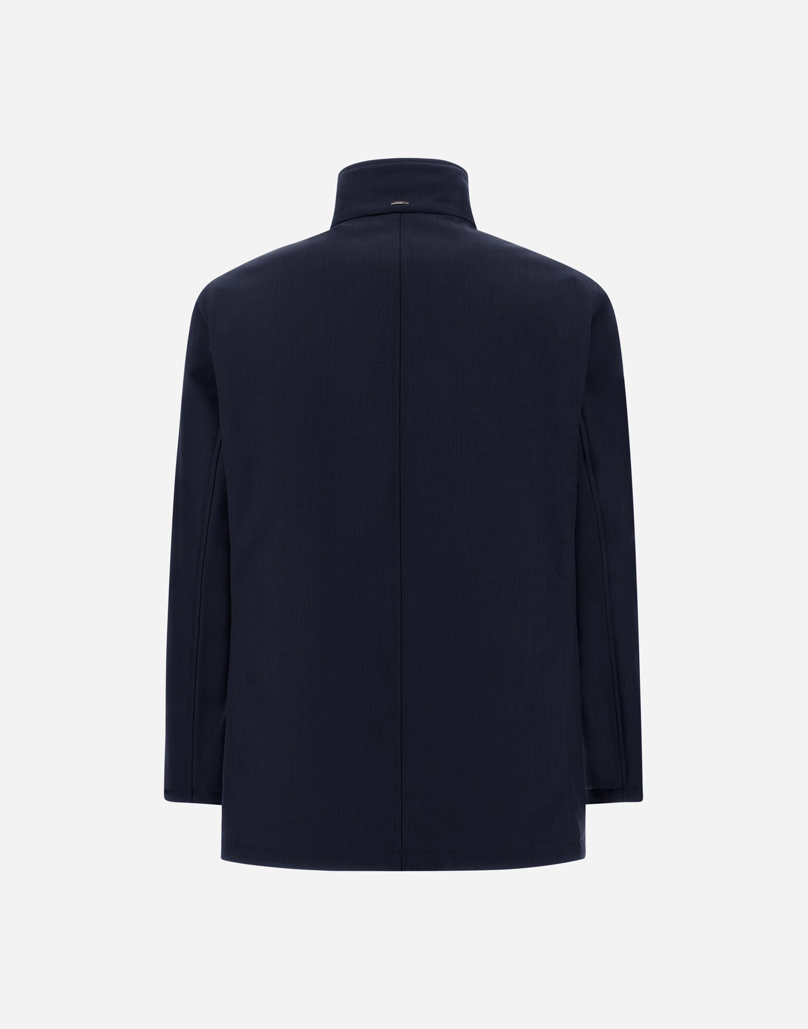 Navy Melange Twill Car Coat with Suede effect collar