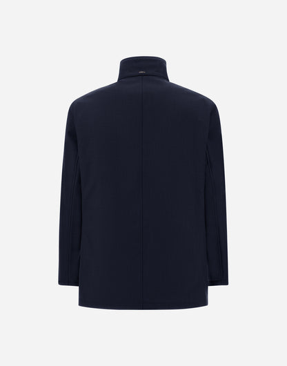 Navy Melange Twill Car Coat with Suede effect collar