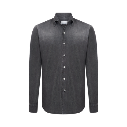 Charcoal Grey Denim Open Collar Casual Shirt