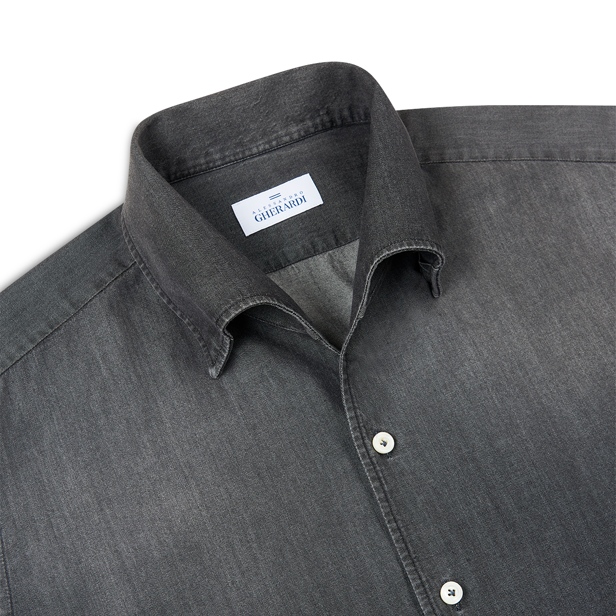 Charcoal Grey Denim Open Collar Casual Shirt