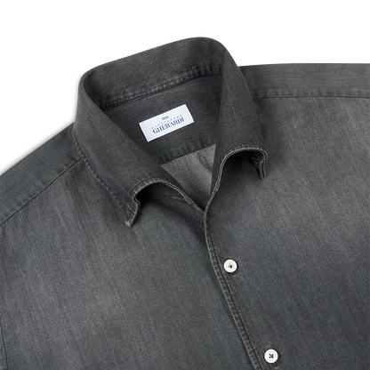Charcoal Grey Denim Open Collar Casual Shirt