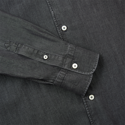 Charcoal Grey Denim Open Collar Casual Shirt