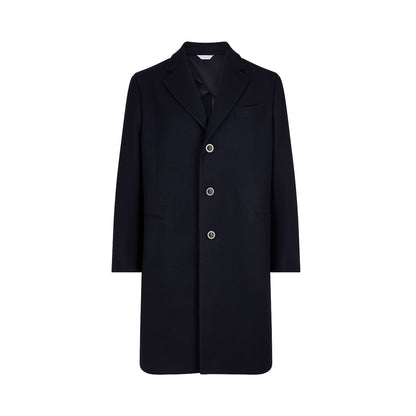 Navy Blue Wool Single Breasted Overcoat