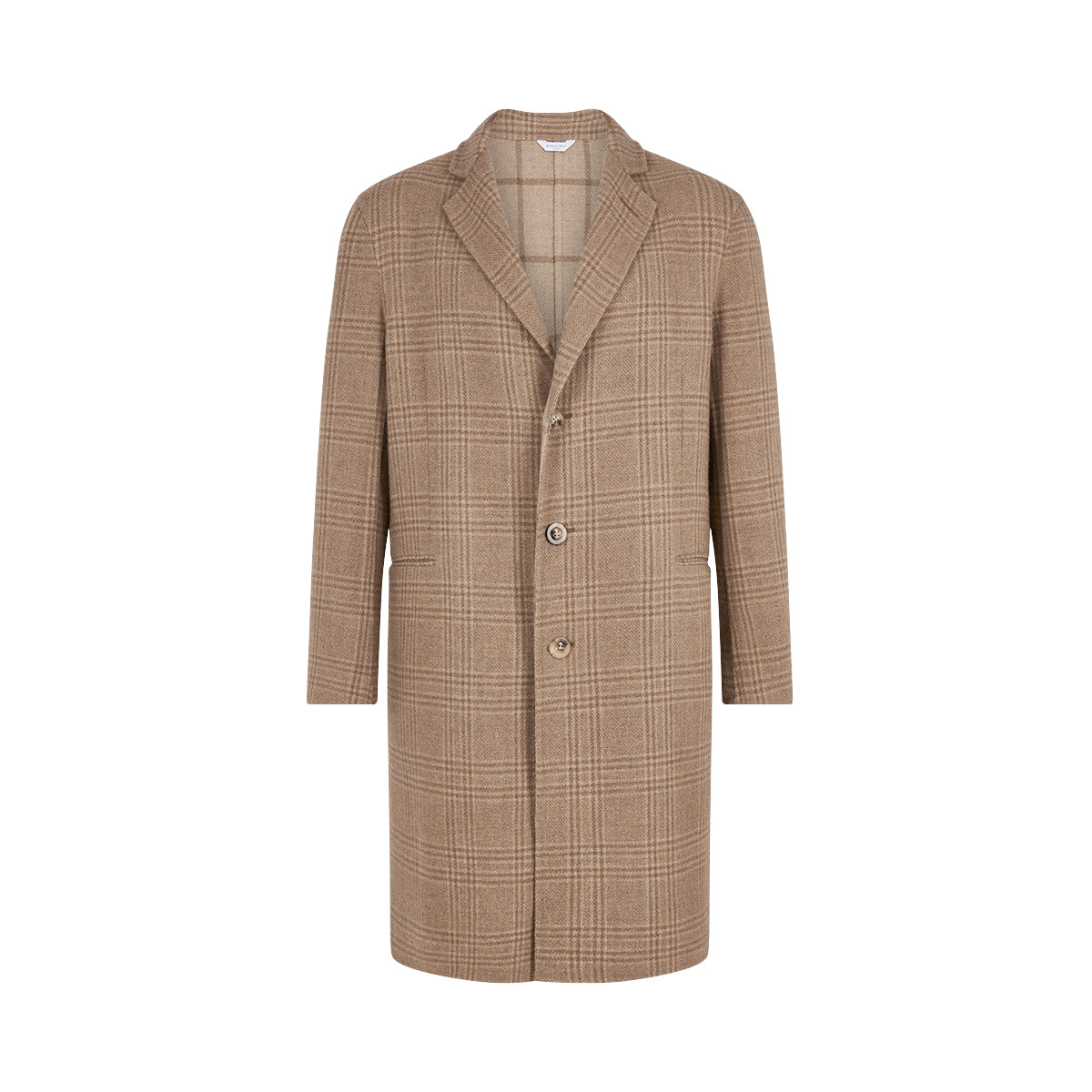 Beige Check Double Face Wool/Cashmere Single Breasted Overcoat