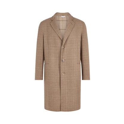 Beige Check Double Face Wool/Cashmere Single Breasted Overcoat