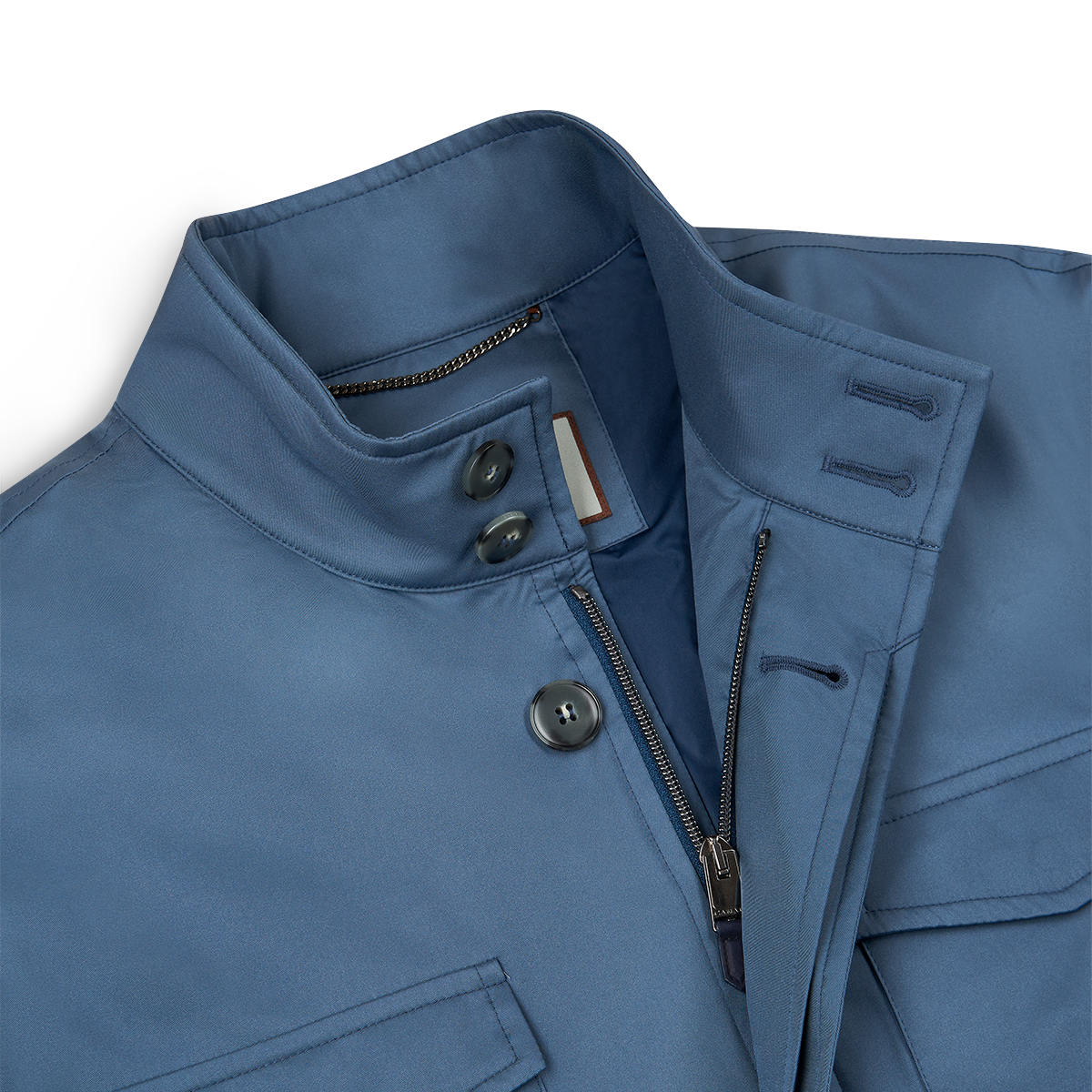 Blue Nylon Four Pocket Field Jacket