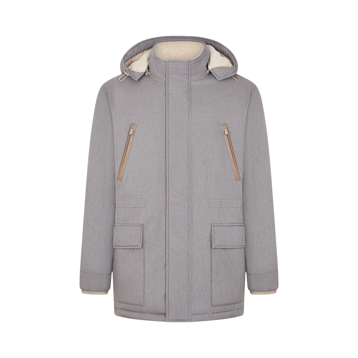 Grey Stretch Nylon Parka with Knit Details