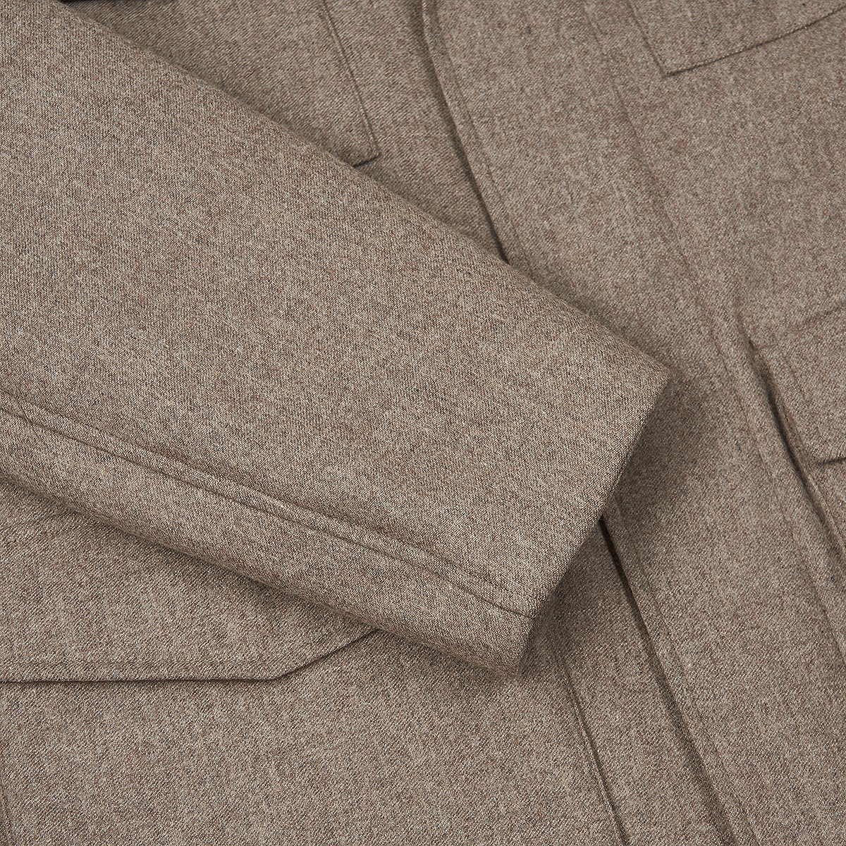 Taupe Brown Wool Four Pocket Field Jacket With Faux Fur Collar