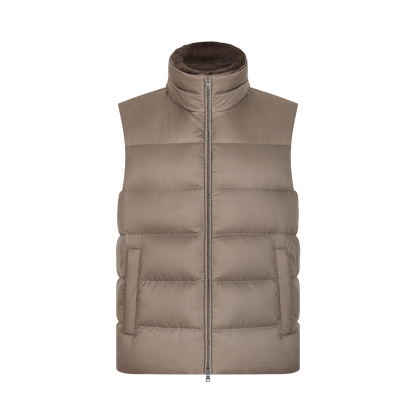 Taupe Polar Tech Padded Gilet With Faux Fur Collar