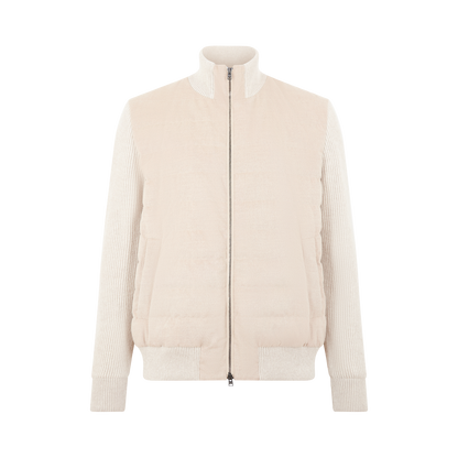 Cream Cash-Feel Knit Sleeve Padded Blouson