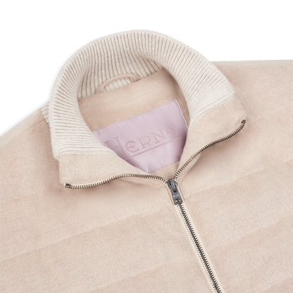 Cream Cash-Feel Knit Sleeve Padded Blouson