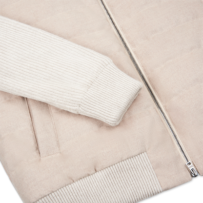 Cream Cash-Feel Knit Sleeve Padded Blouson