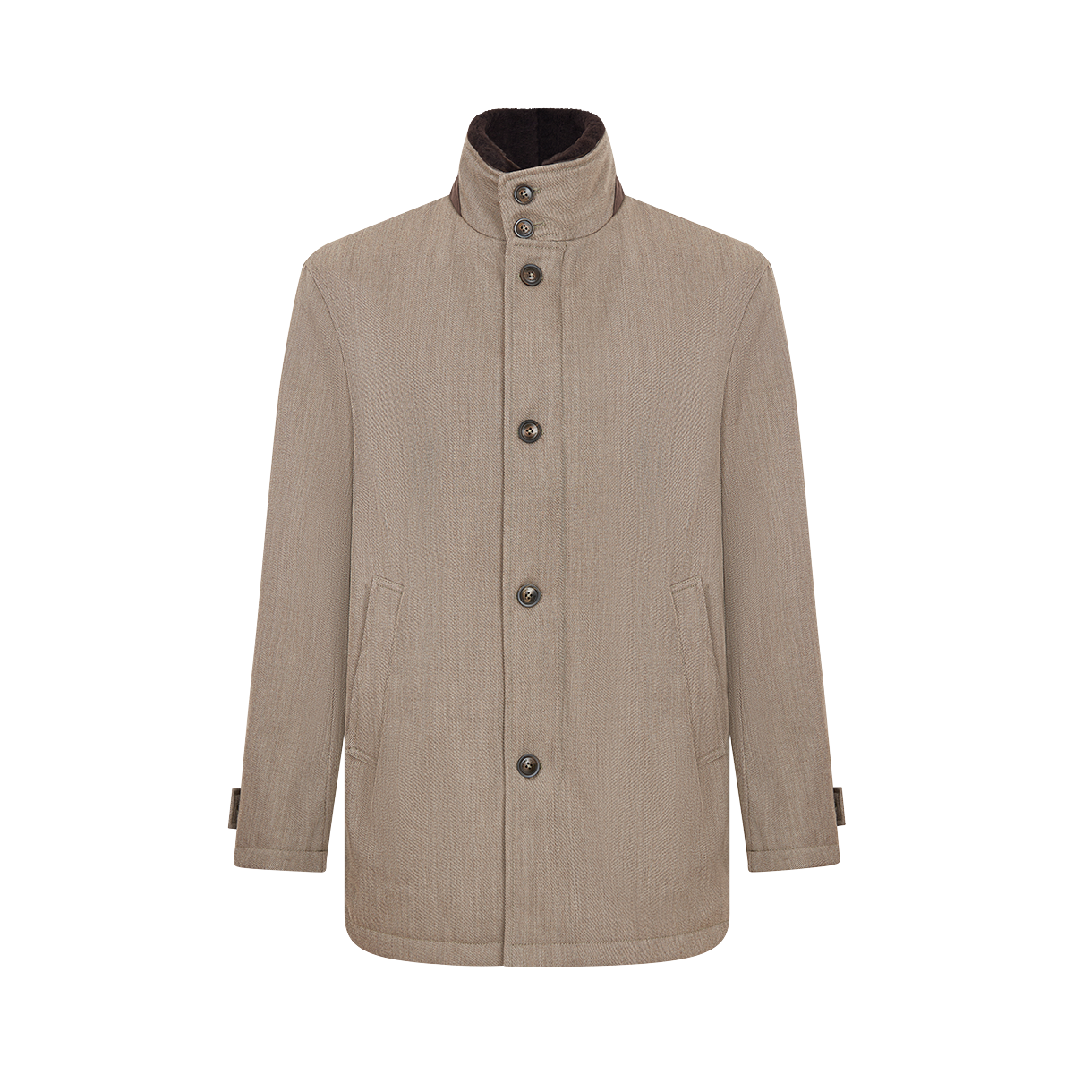 Beige Loro Piana Wool Twill Coat With Shearling Collar