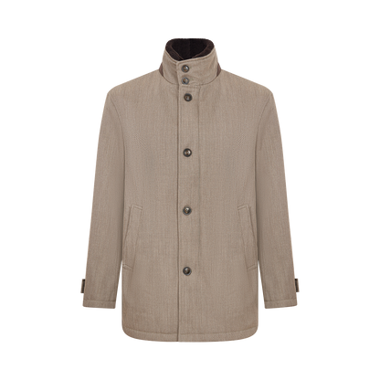 Beige Loro Piana Wool Twill Coat With Shearling Collar