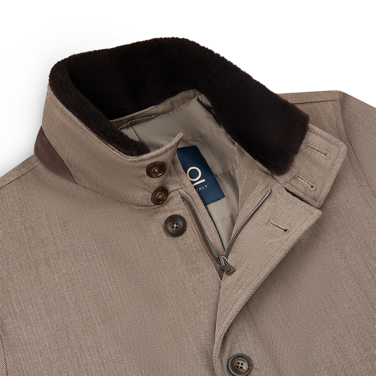 Beige Loro Piana Wool Twill Coat With Shearling Collar
